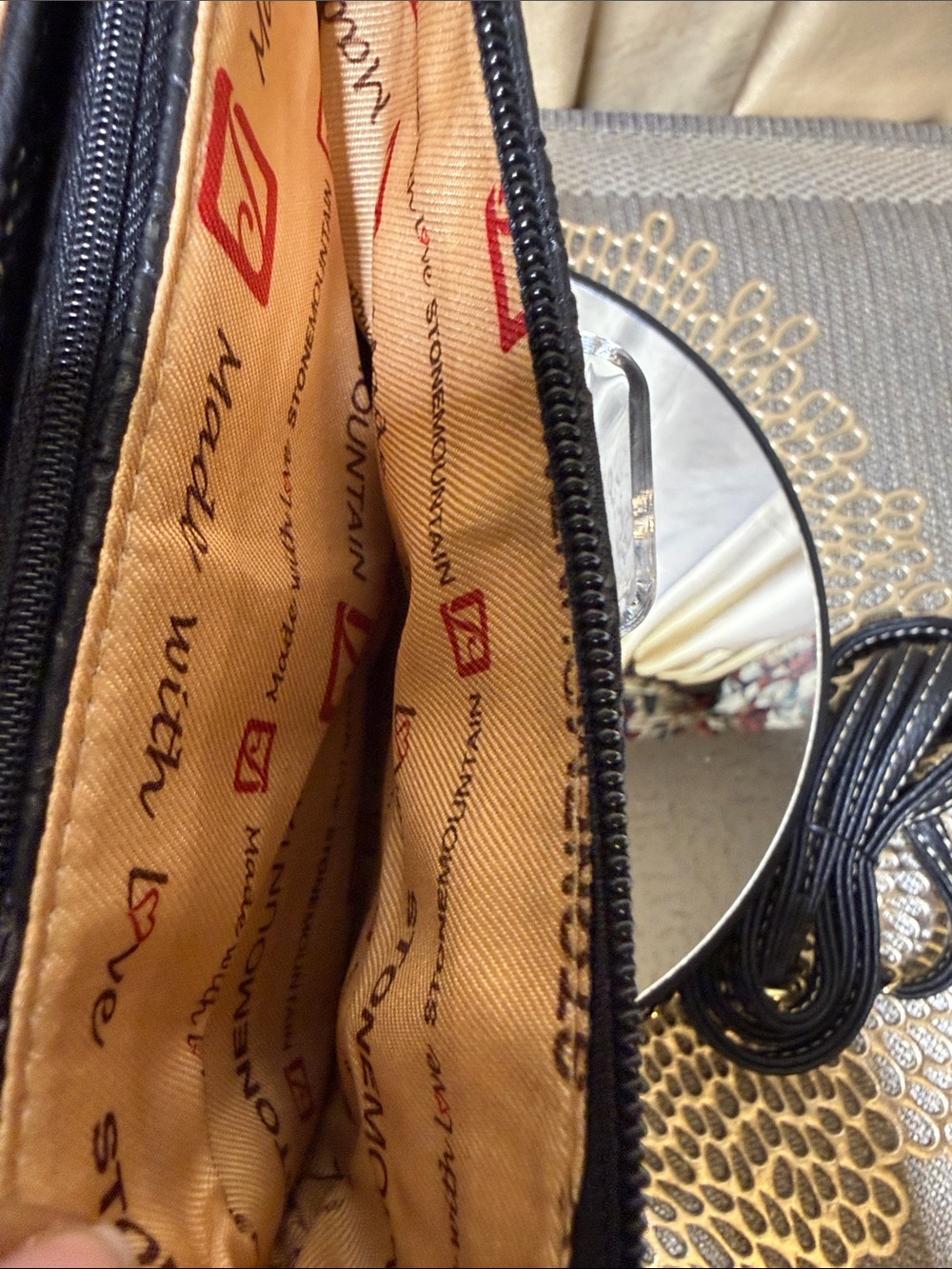 Stone Mountain Black Embossed Leather Wristlet Crossbody Bag - Picture 8 of 13